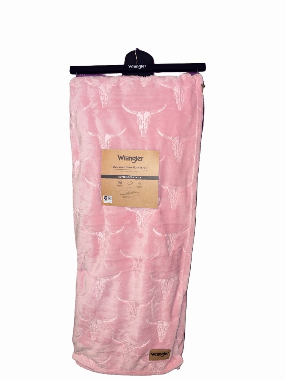 🆕💜Wrangler Oversized Ultra Plush Throw Blanket Pink Longhorn Skull 60x70